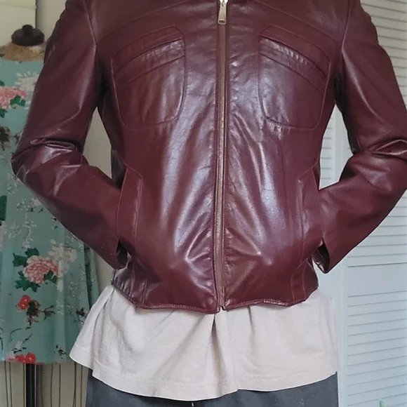 1970's Moto Men's Burgundy Oxblood Zip-Front Leather Jacket Double Lined - Picture 3 of 11